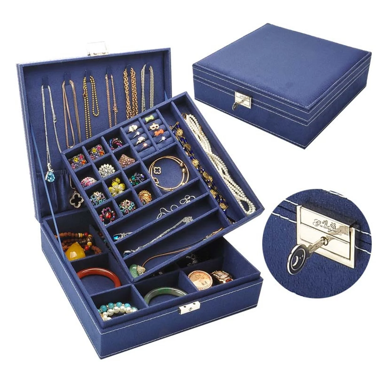 

2019 Casket For Decoration Velvet Wooden Jewellery Box Display Storage Organizer Big Capacity Packaging Earrings Organizer Boxes