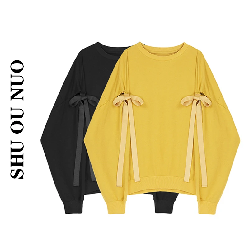 Women's Hoodies New Fashion Spring and Autumn 2020 Bow Tie Band Width Truffle Shoulder Short Coat Plus Size Women Hoodies