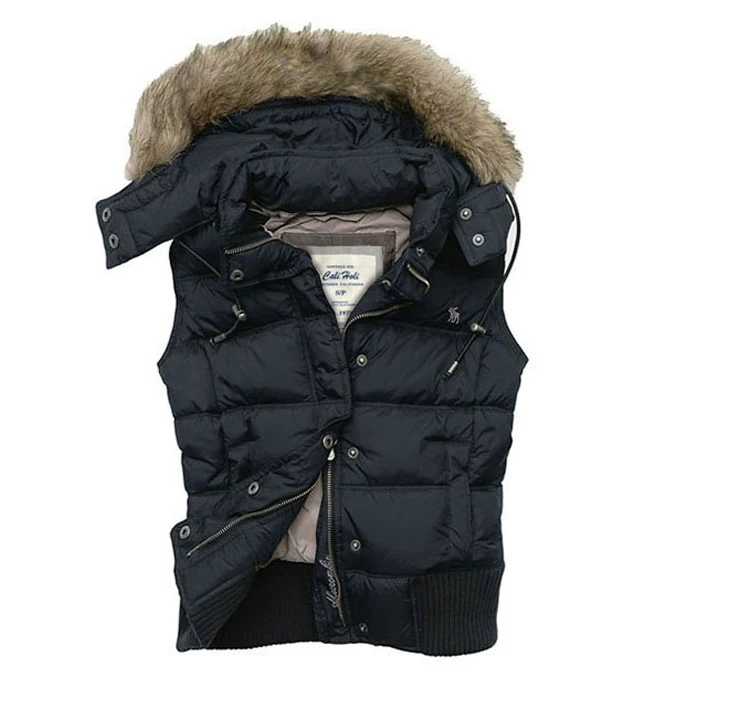 Women down jacket vest hooded waistcoat warm winter slim hooded fur collar coat afs hollistic women hoodie vest jacket - Цвет: Deep Blue MJ107-1