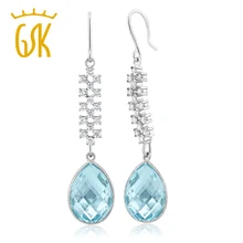 18,00 Ct Потрясающие подлинные голубой топаз драгоценный камень 16X12 мм грушевидной формы 925 пробы серебро " висячие серьги
