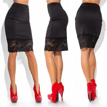 

Sexy Women Formal Stretch High Waist Short Lace Mini Skirt Pencil Skirt Red Black Skirt 2020