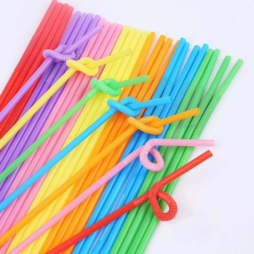 ADXCO 150 Pieces Flexible Disposable Straws Colorful plastic Bendy Straw for Birthday Party Beverage Shops BBQ 