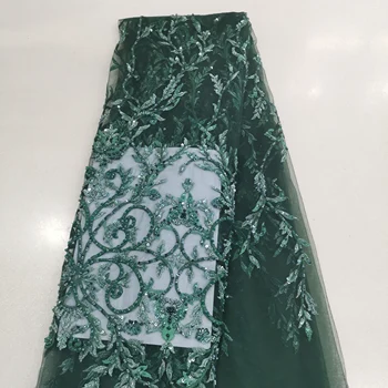 

Emerald green color hand craft high class production African lace fabric 2020 top end luxury design for elegant lady choose