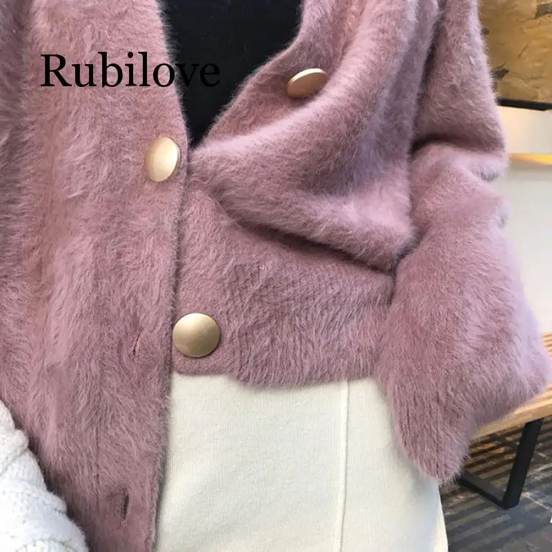 Rubilove, Корейская версия, осенний и зимний вязаный кардиган, v-образный вырез, женский свитер, Повседневный, свободный, длинный рукав, тонкая, на пуговицах, модная