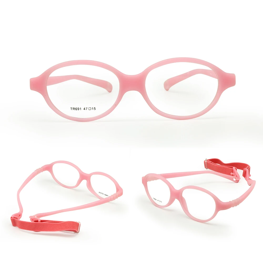 Kids Glasses One-piece Kids Glasses No Screw with Plano Lenses Size 47mm, Bendable Boy's Glasses & Strap, Durable Safe Children Frame