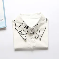 England Retro Original Fake Collar Detachable Lapel Shirt Cute Cat Embroidery White Chiffon Collar Women's Clothing Accessories