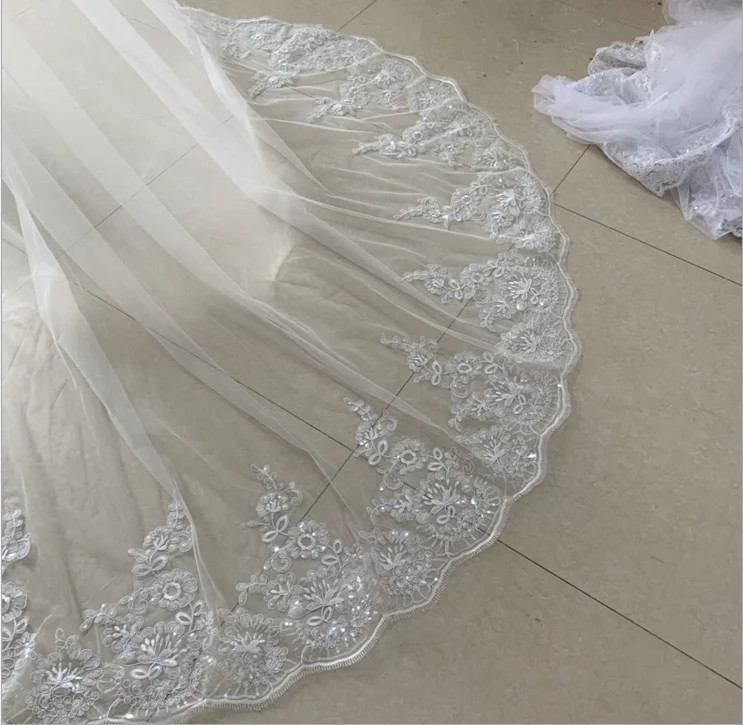 Wedding veil White Ivory Cathedral Wedding Veils Long Lace Edge Bridal Veil with Comb Accessories Bride Veu