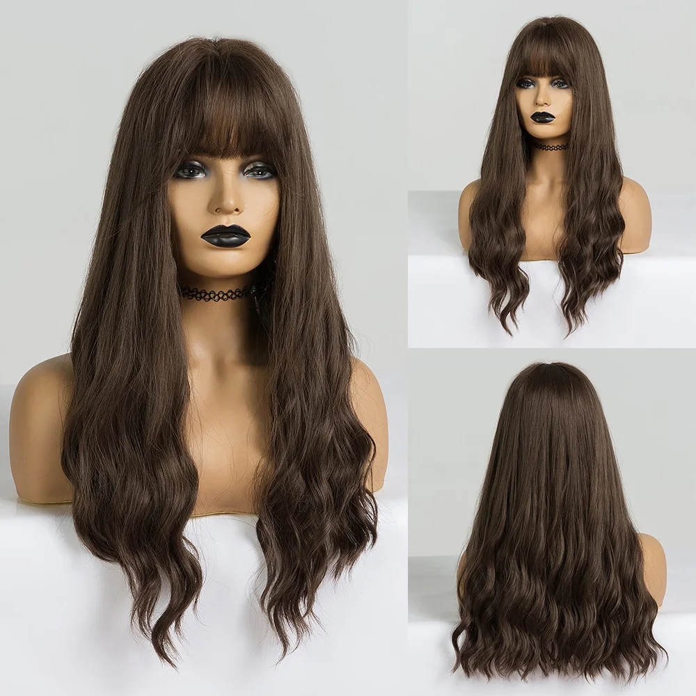 EASIHAIR Длинные темно-коричневые синтетические парики термостойкие волнистые парики для черных женщин афро-американский высокотемпературный косплей парик - Цвет: LC203-1