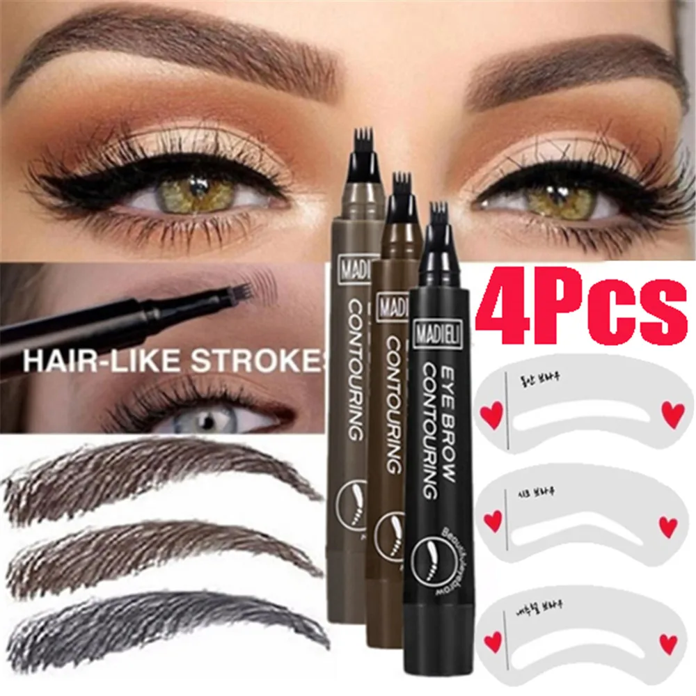 

Waterproof Natural Eyebrow Pen Four-claw Eye Brow Tint Fork Tip Eyebrow Tattoo Pencil Long Lasting with 3Pcs Eyebrow Cards Gift
