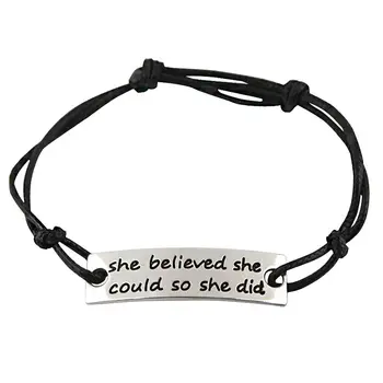 

12PC She Believed She Could So She Did Bangles Black Adjustable Leather Rope Bracelets Women Girls Best Friends Gift Jewelry Hot