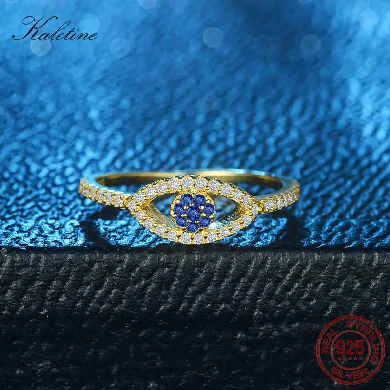 KALETINE 925 серебро дурного глаза кольца для Для женщин Lucky глаз синий камень Золотое кольцо Серебряные ювелирные изделия свадебный подарок KLTR111