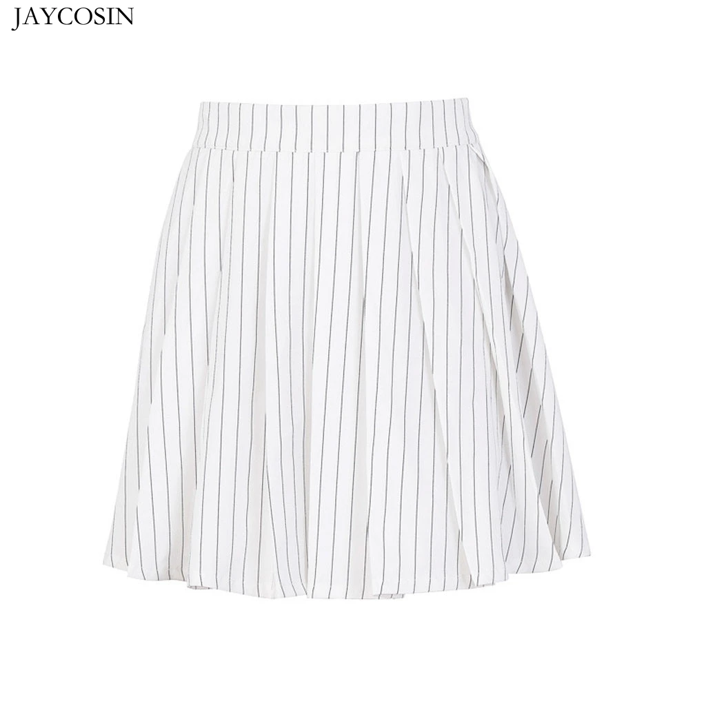 JAYCOSIN элегантные вечерние короткие юбки с высокой талией, женская модная сексуальная Полосатая юбка на молнии выше колена, плиссированная юбка со складками, один из комплектов