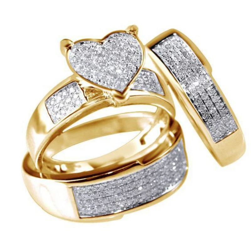 

2019 Classic Gold Silver Swan Heart Ring Set Fashion Wave Engagement Ring Princess Promise Wedding Rings For Women O3M039