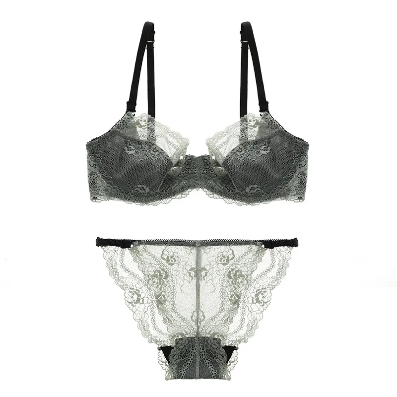 

French Style Ultra-Thin Breathable Push up Bra Sexy Transparent Lace Underwear Female Bra Set women lingerie sets
