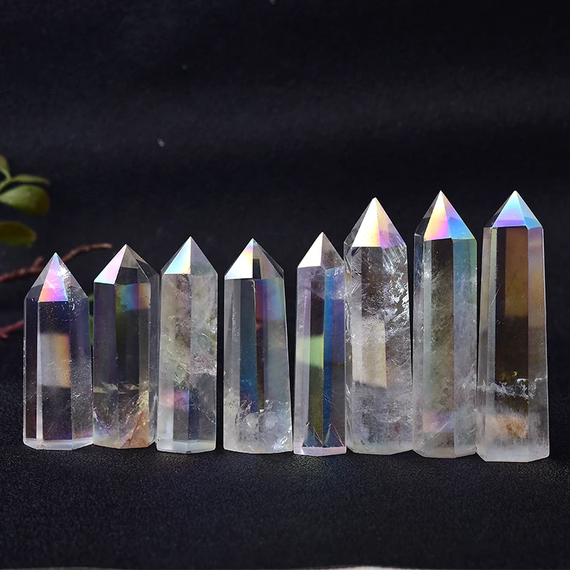 1PC Natural Aura Clear Quartz Crystal Point Wand Healing Stone Energy Quartz Home Decoration Reiki Polished Stone Chakra Tower