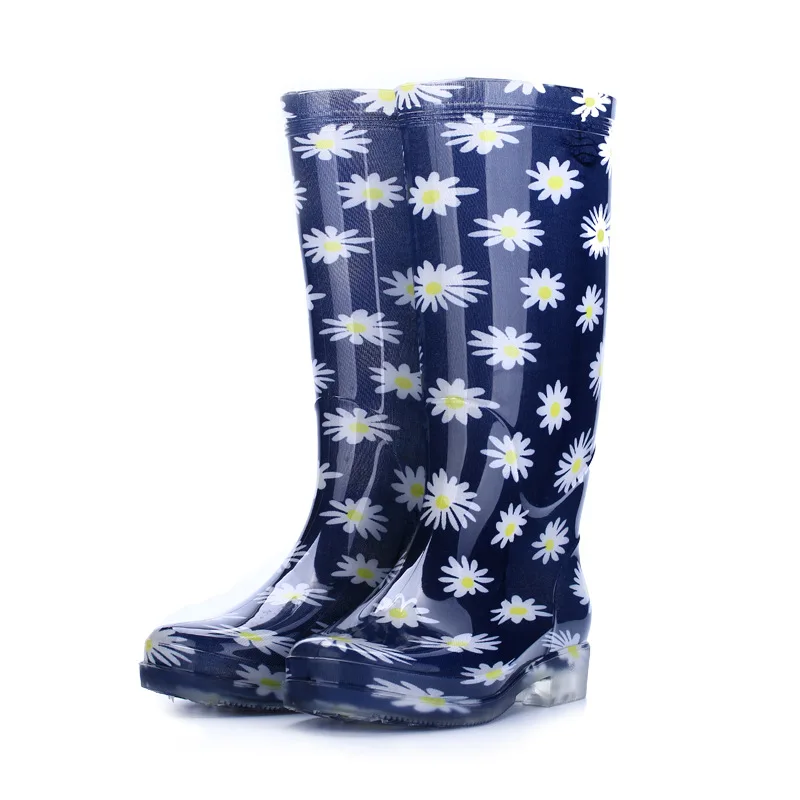 Women Rain Boots Waterproof Lightweight Knee-High Shoes Woman Flower Solid Rubber Platform Work rain boot women |