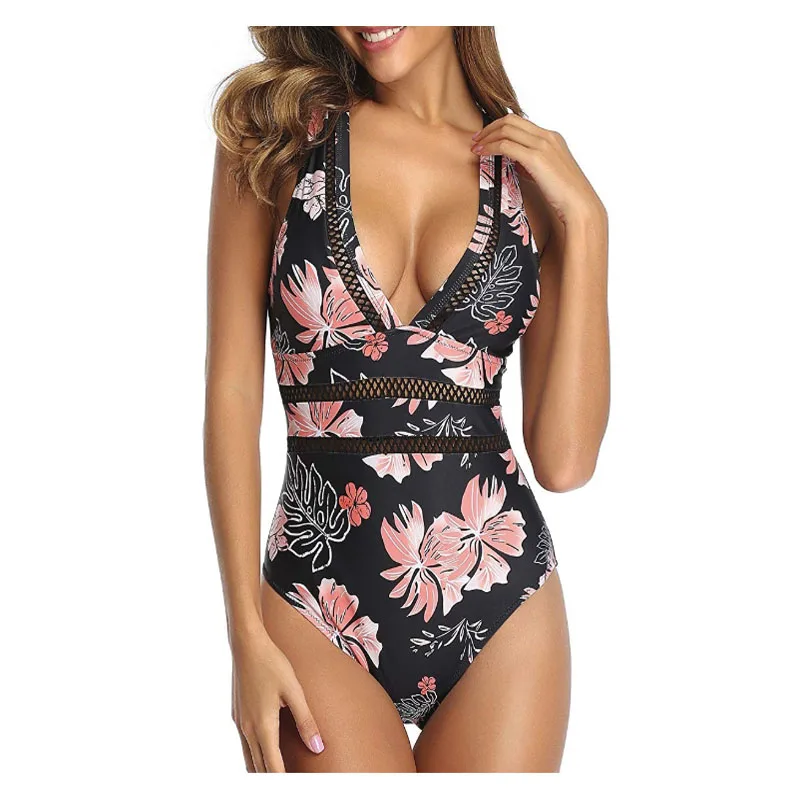 2020 Sexy One Piece Swimsuit Women High Neck Bandage Cross Back Neck Monokini Solid colorSwimwear Women Swimming Suit