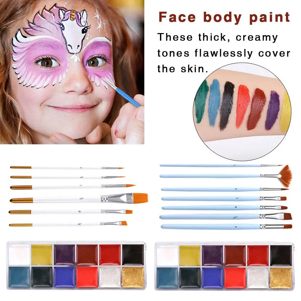 

Face Body Art Painting Kit Paint Clown Party Color Body Face Painted Make Up Flash Tattoo Brush Halloween Party Fancy Dress Set