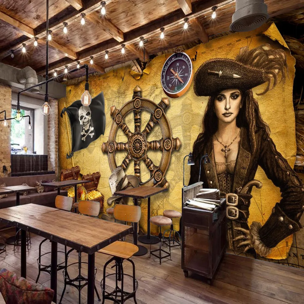 

Dropship Custom Wallpaper Retro Vintage Rudder Nautical Theme Restaurant Tooling Background Wall Mural Pinting Home Decor