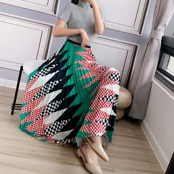 

Pleated Skirt Summer 2020 Women's New Skirt Pleated Print Temperament Half Length Skirt