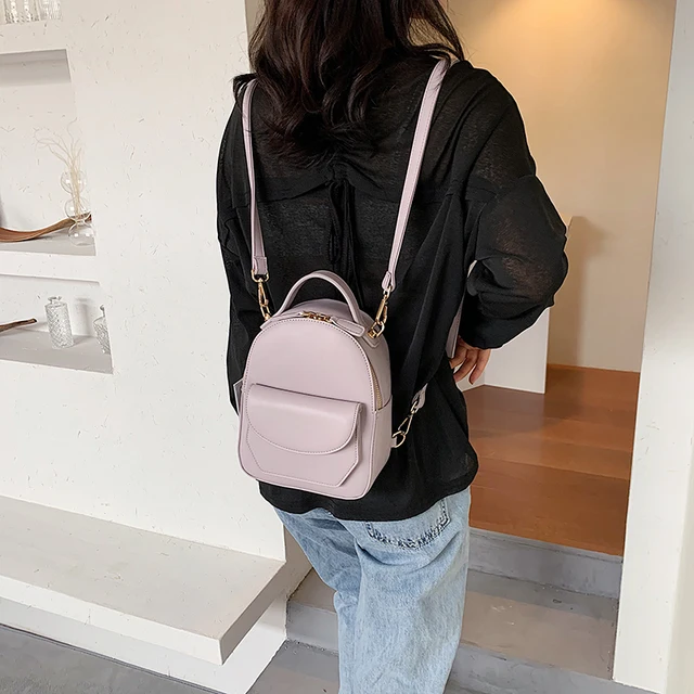 Solid Color Women Leather Backpack School Travel Bags 2020 New Simple Fashion Daily Bag Lady Shoulder Crossbody Bags Backpacks 2