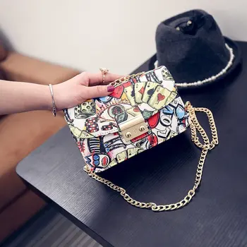 

2020 new trendy fashion hot female bag Korean version of small square bag wild graffiti chain shoulder messenger bag