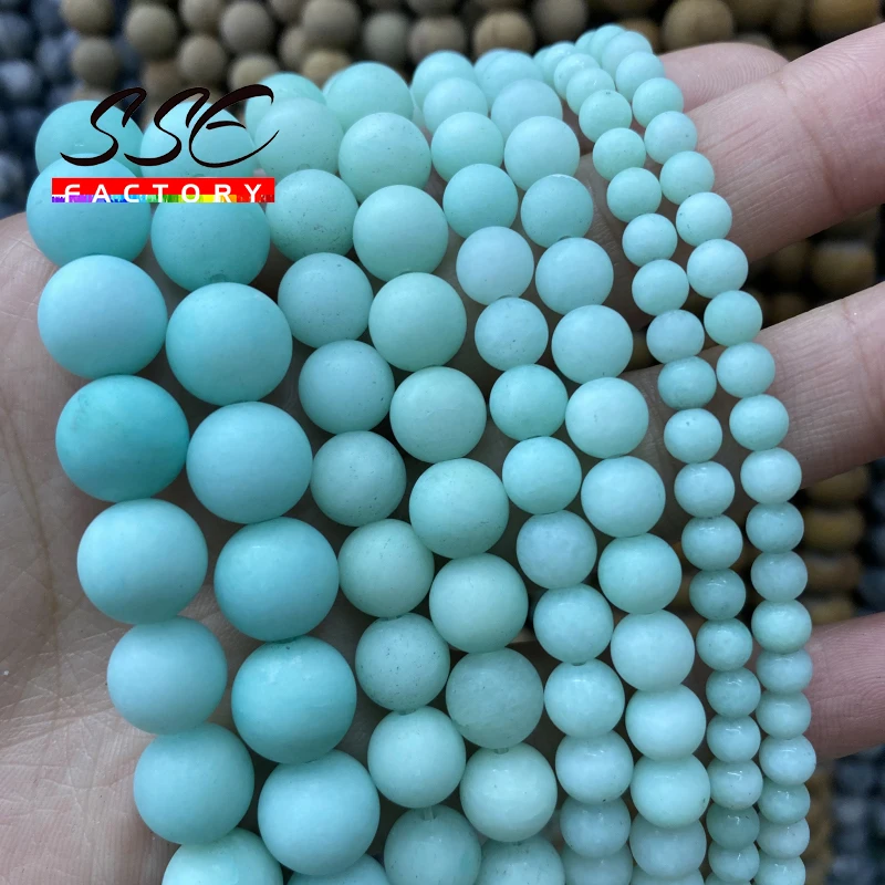 

6 8 10 12 mm Frosted Blue River Amazonite matte beads natural stones Round loose beads for jewelry making bracelet necklace diy