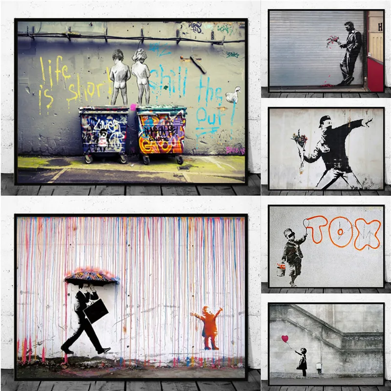 

Banksy Art Street Graffiti Wall Art Canvas Paintings Posters and Prints on The Wall for Living Room Decor