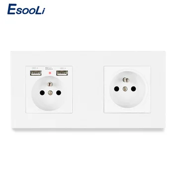 

Esooli PC Plastic Panel 1 Gang French Standard Wall Socket+1 Gang Socket with Dual USB Outlet For Mobile Phone