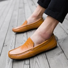 Качественная кожаная мужская повседневная обувь люксовый бренд мужские лоферы Мокасины слипоны Мокасины мужские прогулочные туфли большие размеры 38-47