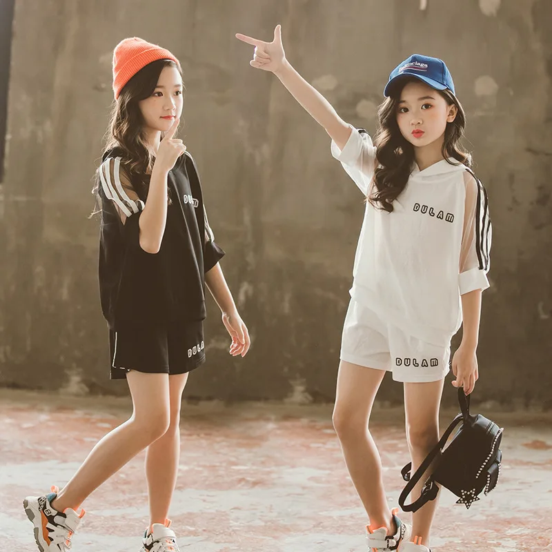 

Girls Summer Set 2019 New Style 5 Big Boy 8 Summer Wear 6 Children 9-Year-Old Loose-Fit Shorts Sports Two-Piece Set