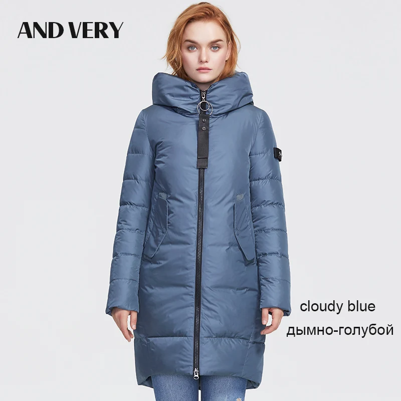 ANDVERY winter new women's oversized casual cotton jacket black shirt long ladies hooded winter warm biological fluff 9980 - Color: Smoky blue K17