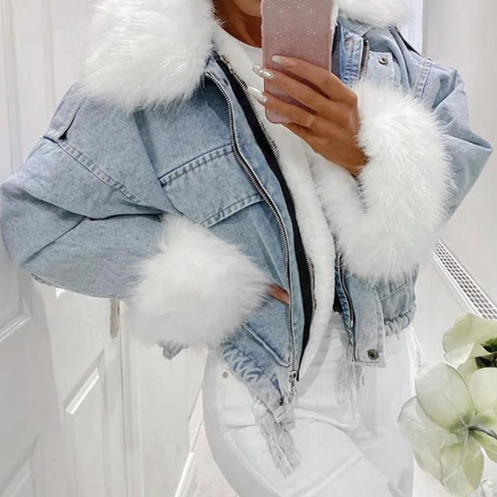 Womens Oversized Denim Jacket with Faux Fur Collar Vintage Western Cowboy  Trucker Boyfriend Jean Jackets Coats - Walmart.com