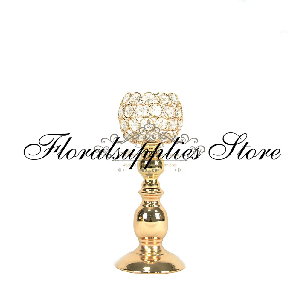 28cm Tall Crystal Candlestick Metal Gold Candle Holder Rustic Wedding Decoration Table Centerpiece