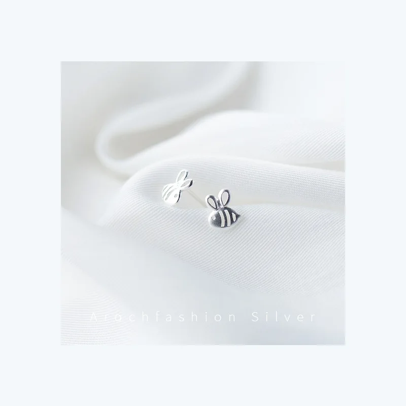CAIYAYINUO Punk Real 925 Sterling Silver Cute Hollow Tiny Bee Stud Earrings For Women Party Fine Jewelry Lovely Accessories Gift
