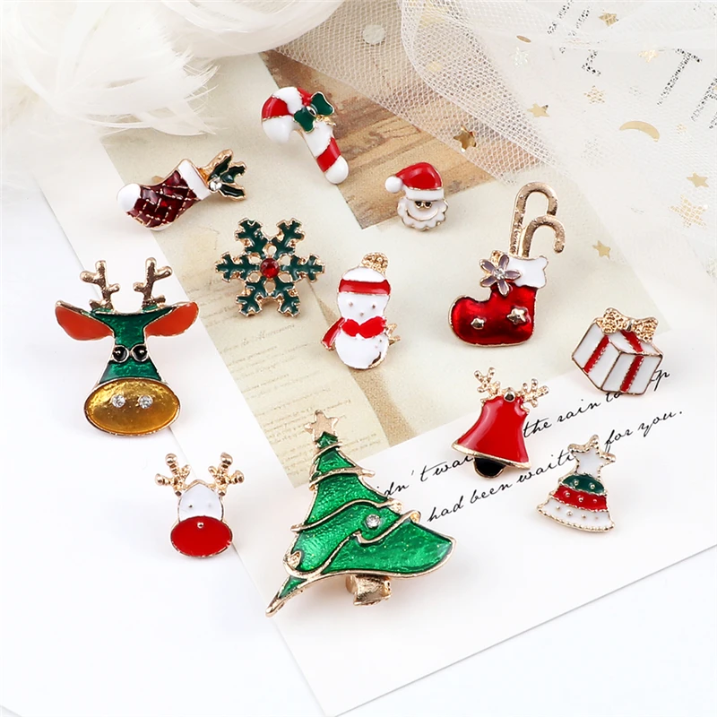 3pcs/set Merry Christmas Custom Brooches Christmas Socks Christmas Tree Elk  Enamel Badge Brooch Women Fashion Party Jewelry