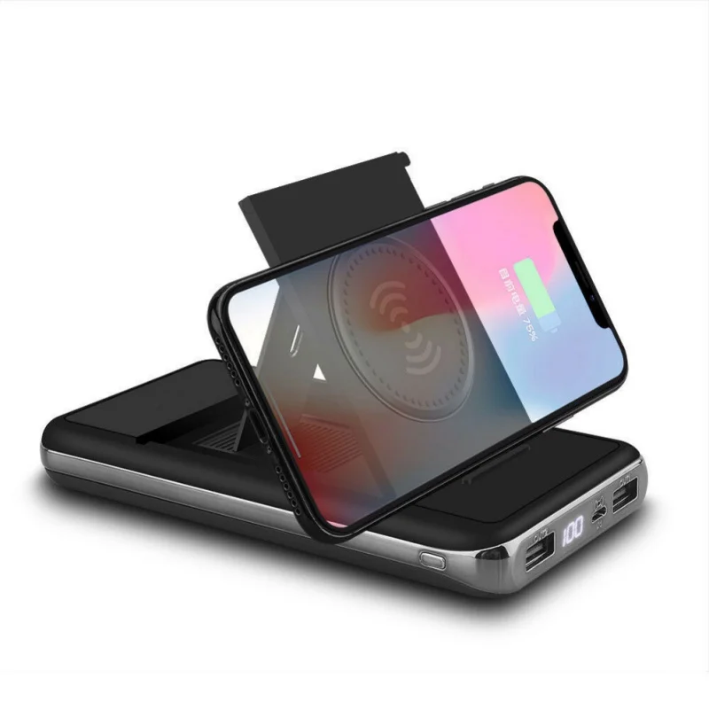 Qi беспроводной 20000mAh банк питания 2USB lcd телефон быстрое зарядное устройство для iPhone Android с держателем телефона