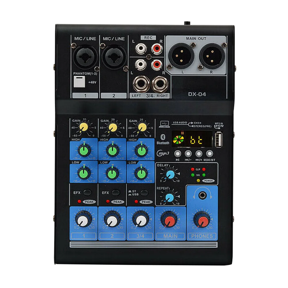 

Home Bluetooth Record Audio Mixer Mixing Console Professional Karaoke USB 4 Channel Stereo Small Sound Card Portable DJ KTV