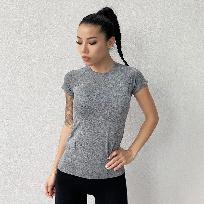 Быстросохнущая стрейчевый облегающий топ для йоги Для женщин Спортивная футболка спортивные майки Фитнес Рубашка Йога футболки женские спортивная верхняя одежда