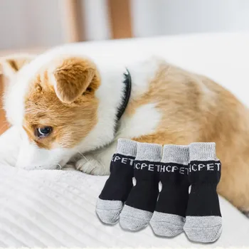 

4Pcs/set Pet Cotton Socks Cats And Dogs Indoor Car Scratch-proof Cotton Socks Anti Slip Bottom Fashion Pets Socks