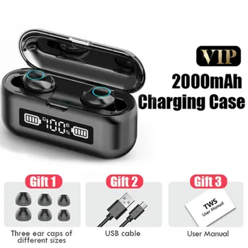 

F9-46 LED Wireless Headphones Bluetooth Earphones V5.1 Earbuds TWS Press Control Sport Headset Noise Cancel Earphone