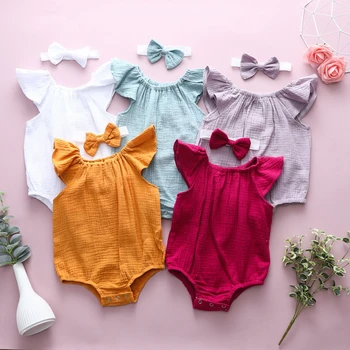 

Newborn Baby Girls Clothes Summer Rompers Ruffle Sleeveless One Piece Jumpsuit with Headband Cotton Sunsuits3