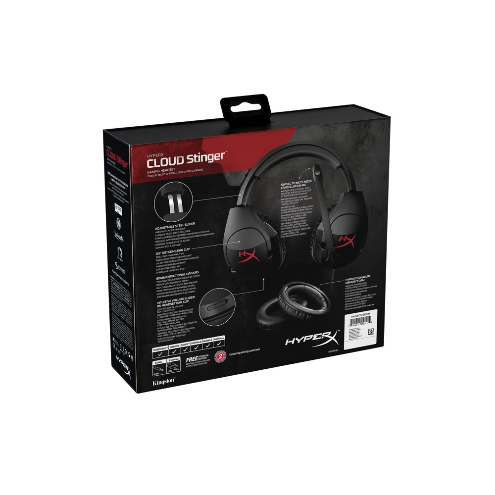 Гарнитура HyperX Cloud Stinger проводная, стерео, 18–23000 Гц, 30 Ом, 102 дБ, цвет: черный/красный