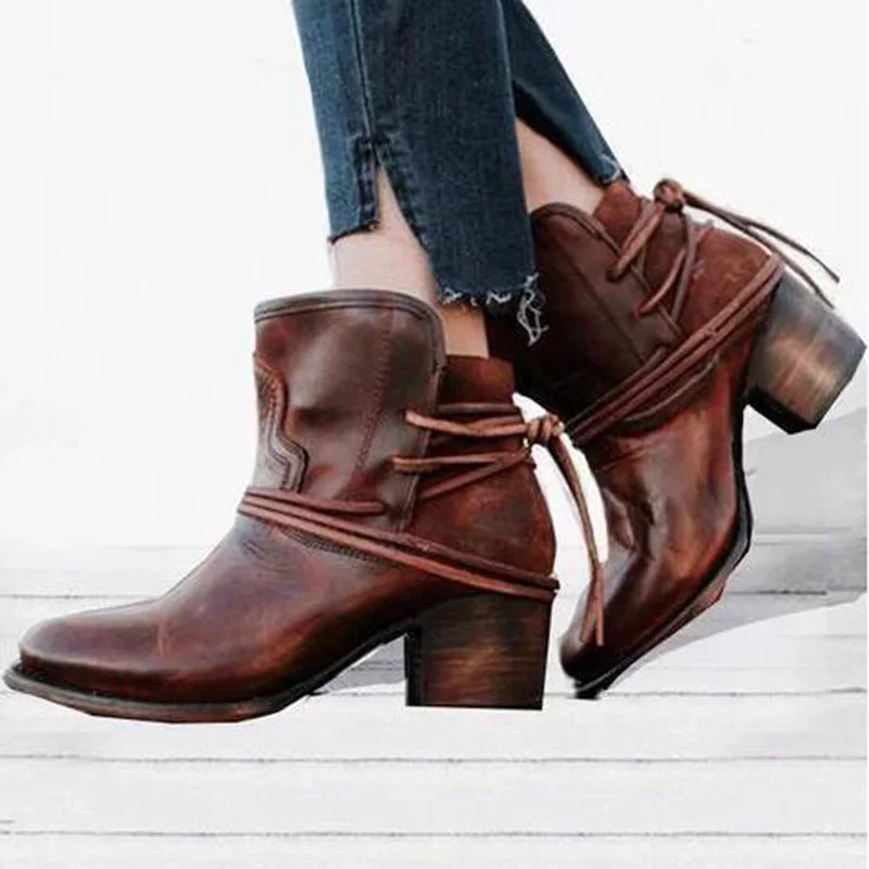 

2019 Women Shoes Retro High Heel Ankle Boots Female Block Mid Heels Casual Botas Mujer Booties Feminina Plus Size 43 dd313