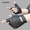 Longkeeper Men Genuine Leather Gloves Sport Driving Slip-resistant Luvas Half Finger Sheep Leather Fingerless Gym Fitness Gloves ► Photo 1/6