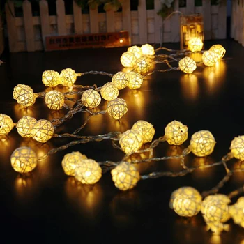 

10M LED String Lights Rattan Ball Garlands Holiday Wedding Party Decoration Christmas Fairy Light For Indoor Battery powered