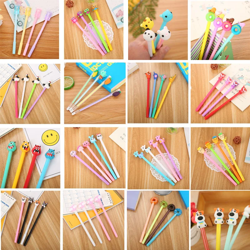 cheap 1PCS 8 Style Cartoon Cute Head Creative Gel Pen Student Stationery Novelty Gift School Material Office Supplies