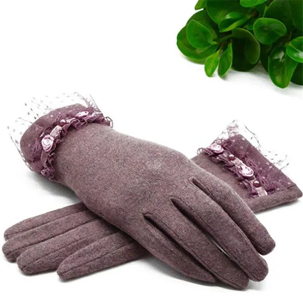 G017Skin purple LJCUIYAO, женские, мужские перчатки, теплые, зимние, вязаные, полный палец, перчатки, варежки, для девушек, женская, шерстяная перчатка, шерсть, плюш, бант, высокое качество - Цвет: G017Skin purple