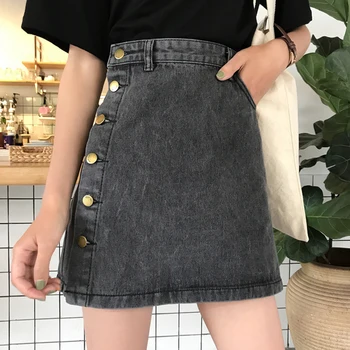 

Summer Womens Vintage A-line Pencil Jeans Skirt Plus Size Front Button High Waist Mini Denim Skirt Female Ladies Falda Jupe