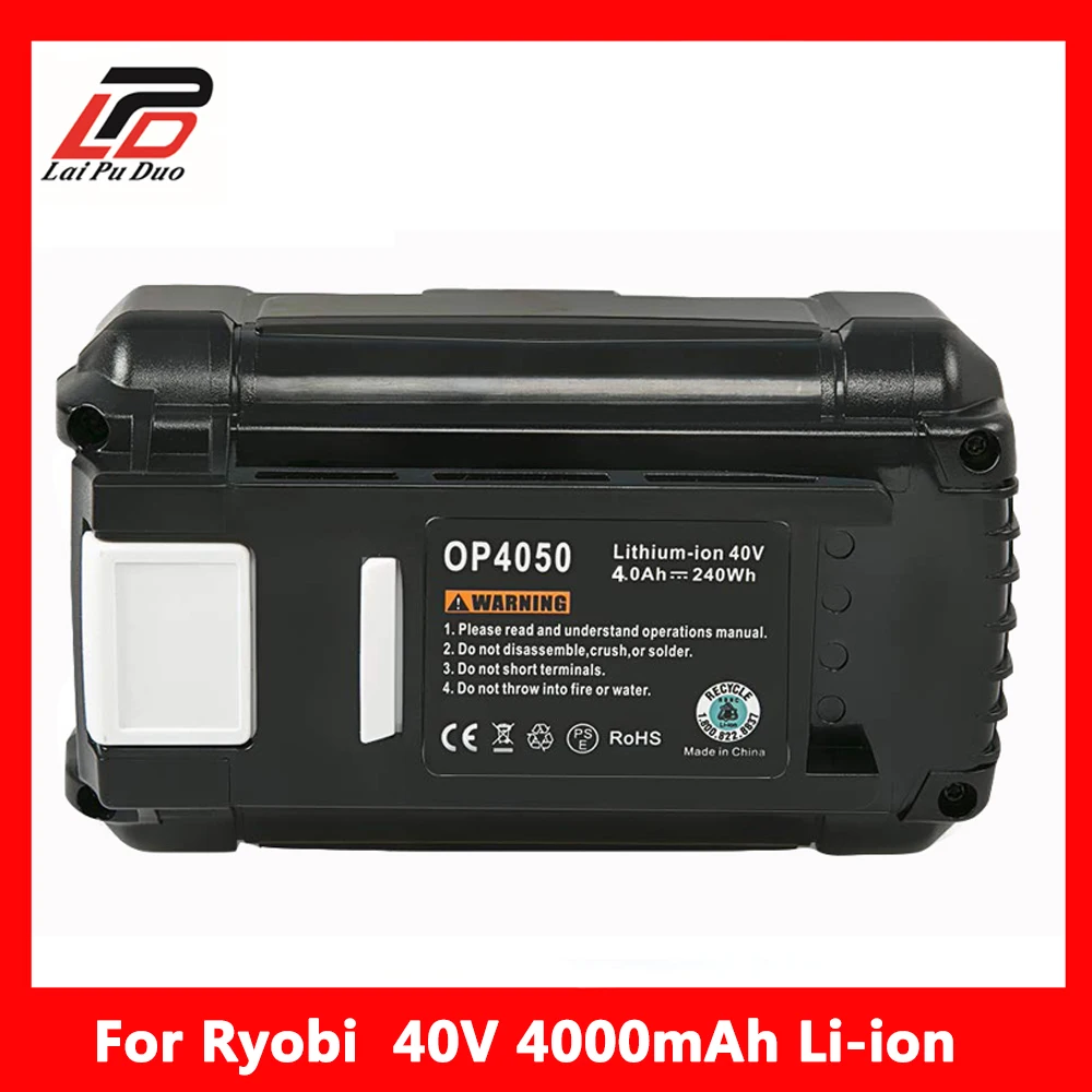 Для Ryobi Перезаряжаемые Мощность инструмент Батарея 40V 4000 мА/ч, литий-ионный аккумулятор Батарея RY40210 RY40204 RY40210 RY40200 RY40610
